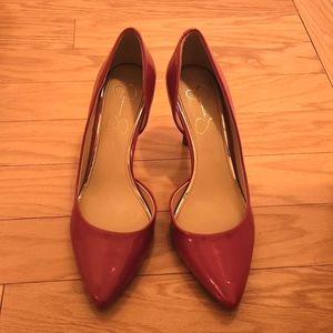 Jessica Simpson Red Patent Leather Peekaboo Pumps